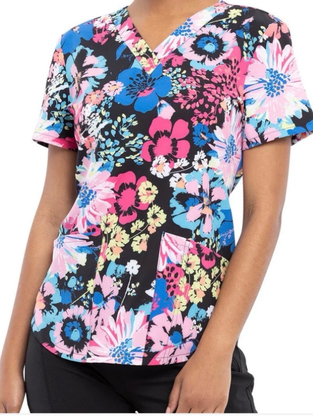 Cherokee Brushy Blooms Scrub Top